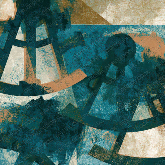 Woodblock Sextant Teal Bone Copper Digital Paper Pack (DDD013457)