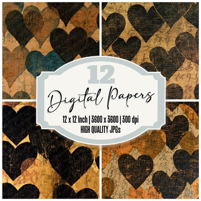 Woodcut Neon Hearts Sepia Digital Paper Pack (DDD013459)