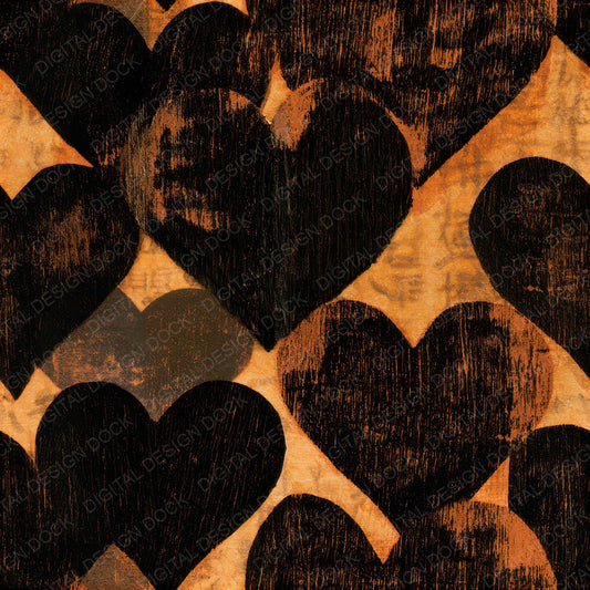 Woodcut Neon Hearts Sepia Seamless Digital Paper Pack (DDD013460)