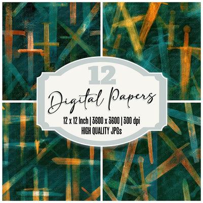 X Ray Swords Jade Copper Seamless Digital Paper Pack (DDD013462)