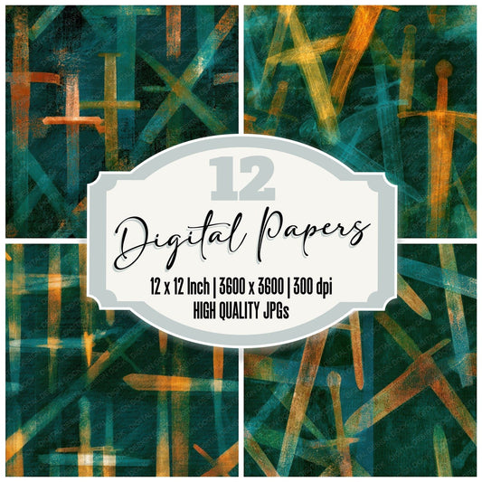 X Ray Swords Jade Copper Seamless Digital Paper Pack (DDD013462)