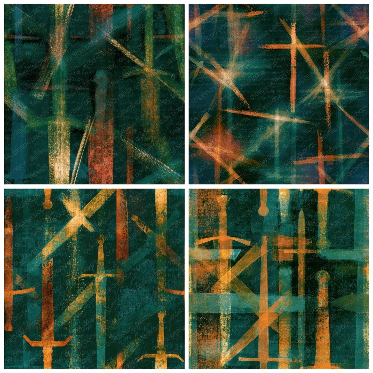 X Ray Swords Jade Copper Seamless Digital Paper Pack (DDD013462)