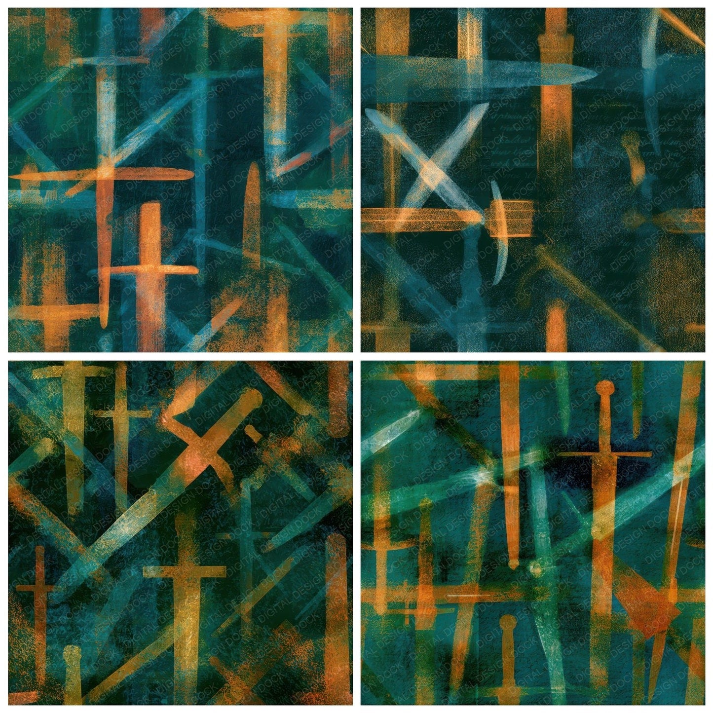 X Ray Swords Jade Copper Seamless Digital Paper Pack (DDD013462)