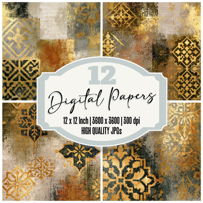 X-ray Persian Rug Sepia Gold Digital Paper Pack (DDD013463)