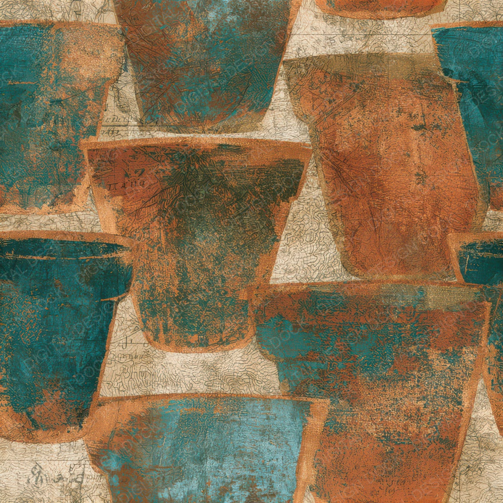 Antique Map Flowerpots Copper Seamless Digital Paper Pack (DDD013465)
