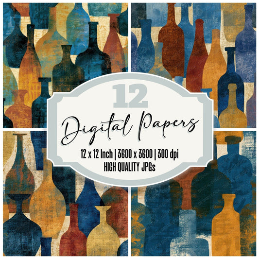 Cyanotype Bottles Indigo Sienna Digital Paper Pack (DDD013468)