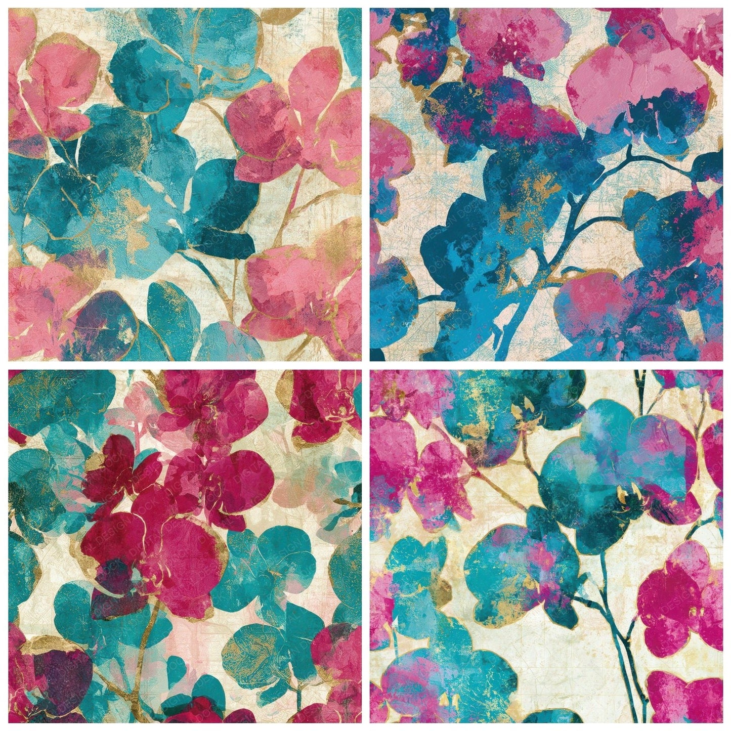 Impressionist Orchid Bubblegum Turquoise Digital Paper Pack (DDD013470)