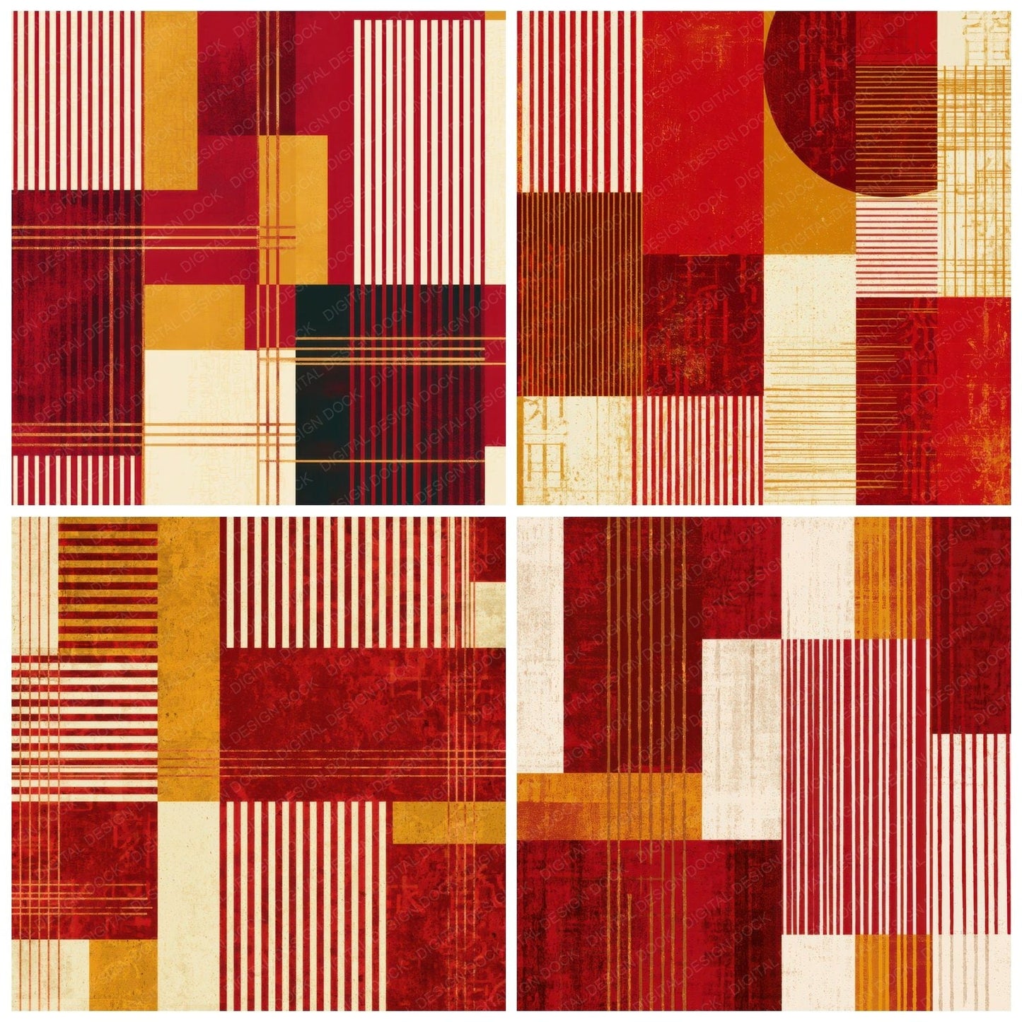Mid Century Candy Red Cream Abstract Digital Paper Pack (DDD013471)
