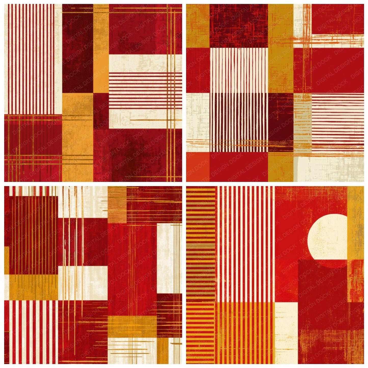 Mid Century Candy Red Cream Abstract Digital Paper Pack (DDD013471)