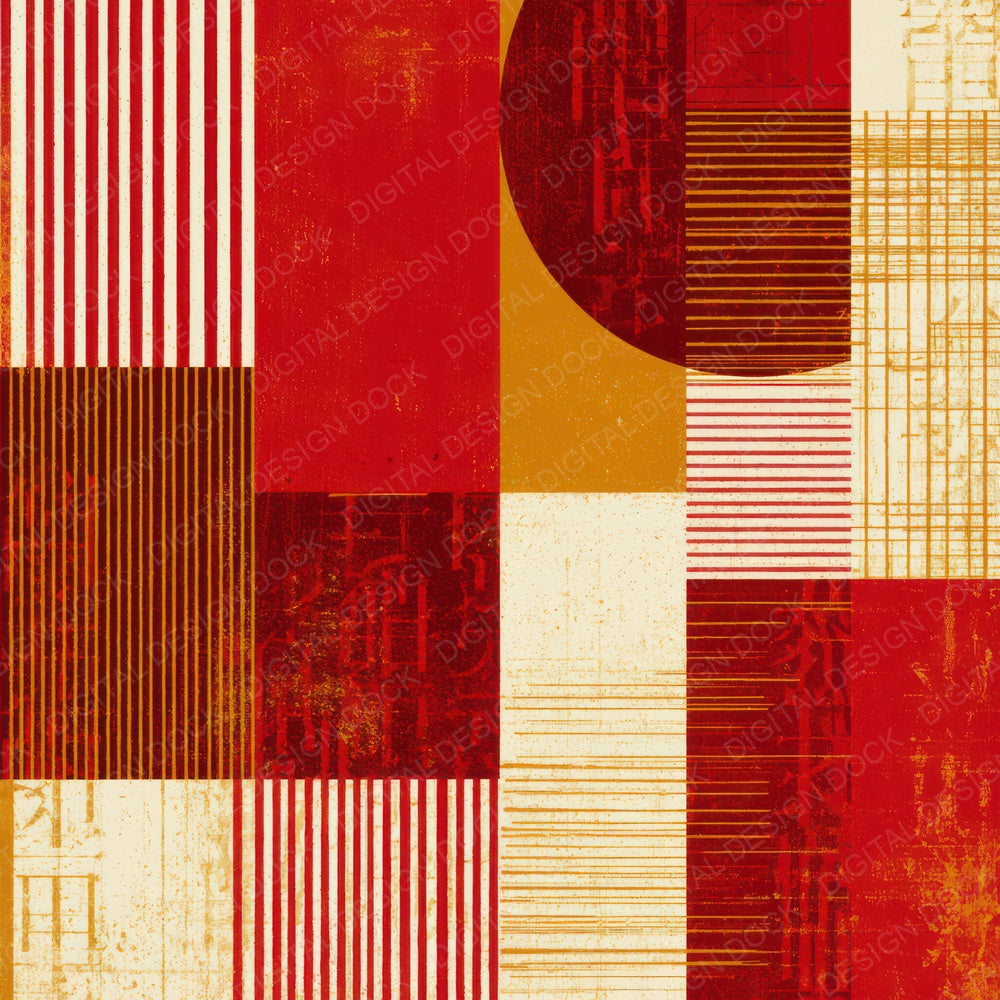 Mid Century Candy Red Cream Abstract Digital Paper Pack (DDD013471)