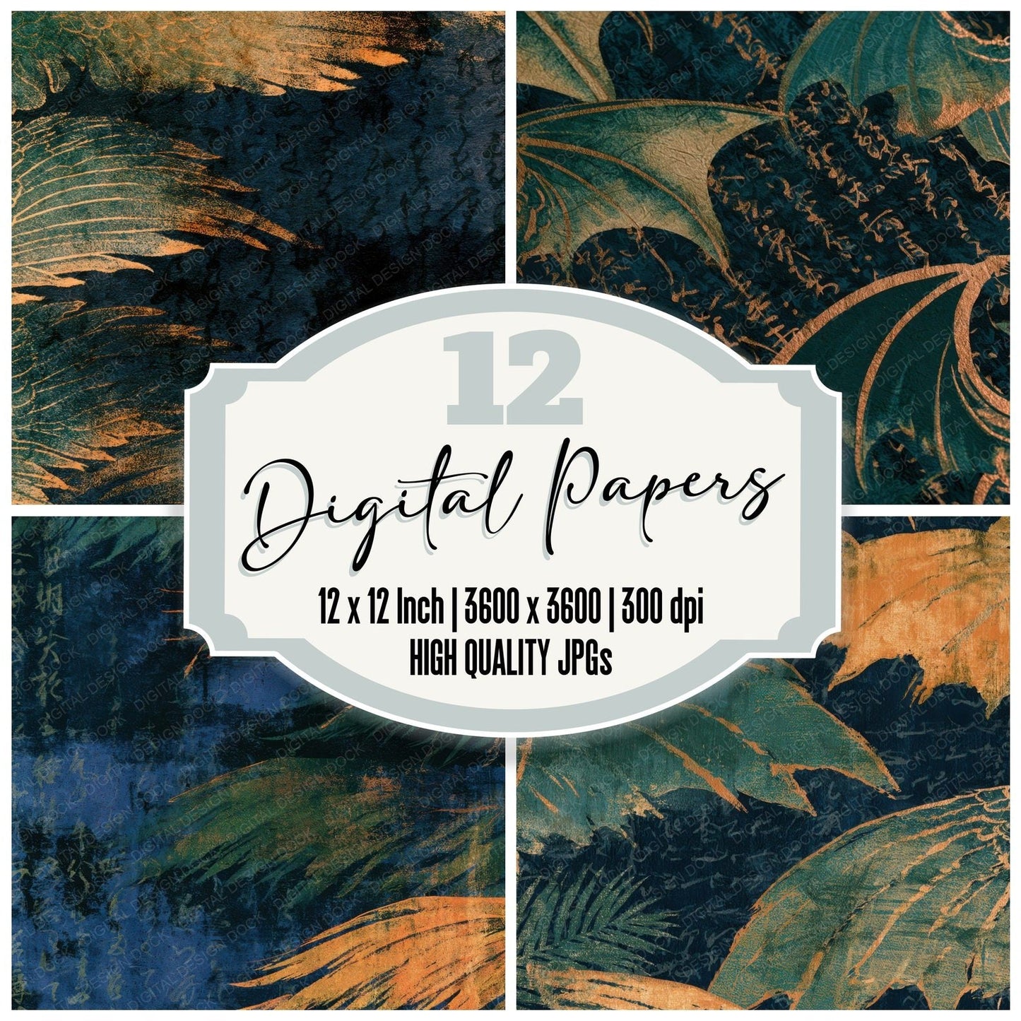 Minimal Dragon Wings Palm Ochre Digital Paper Pack (DDD013472)