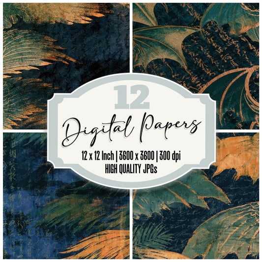 Minimal Dragon Wings Palm Ochre Digital Paper Pack (DDD013472)