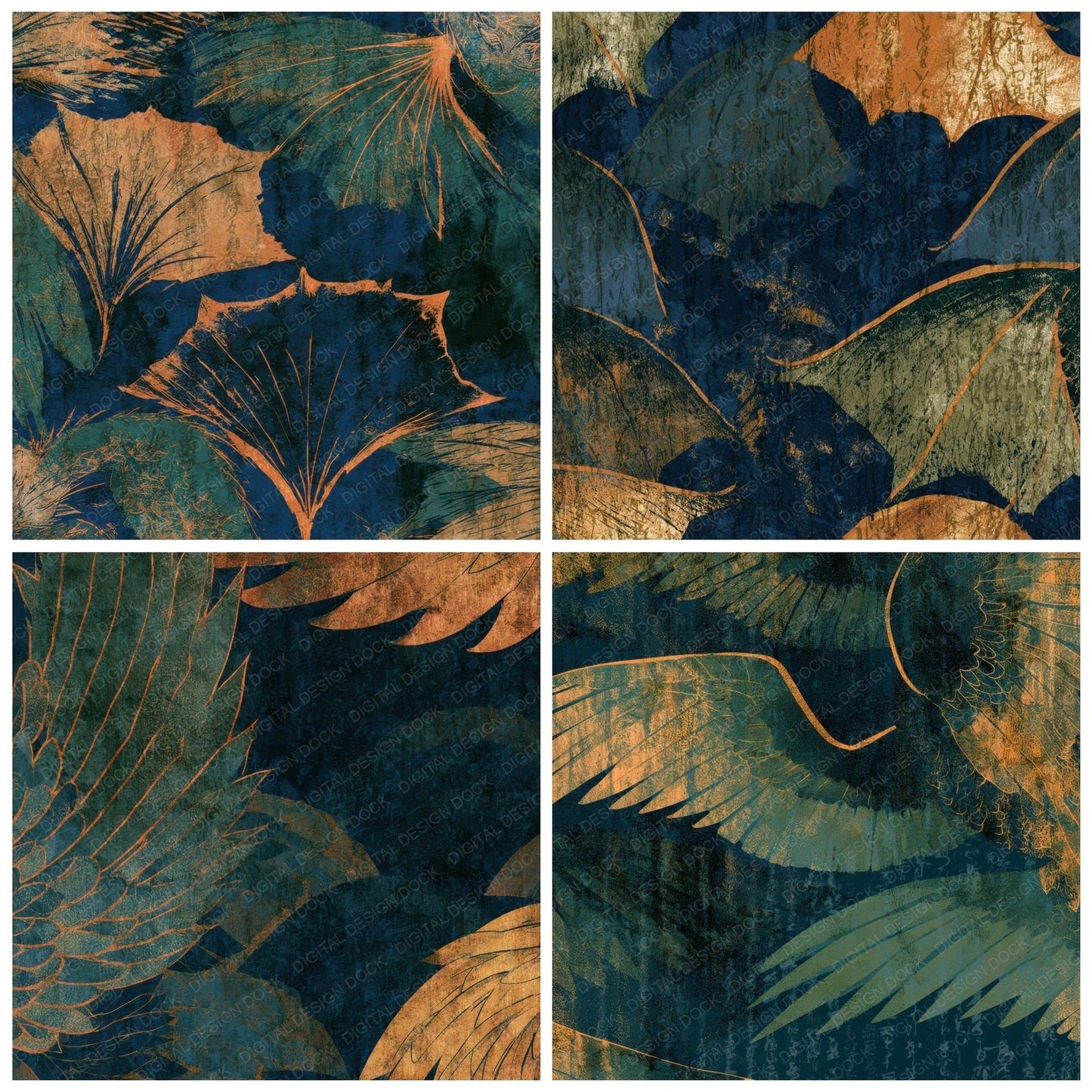 Minimal Dragon Wings Palm Ochre Digital Paper Pack (DDD013472)