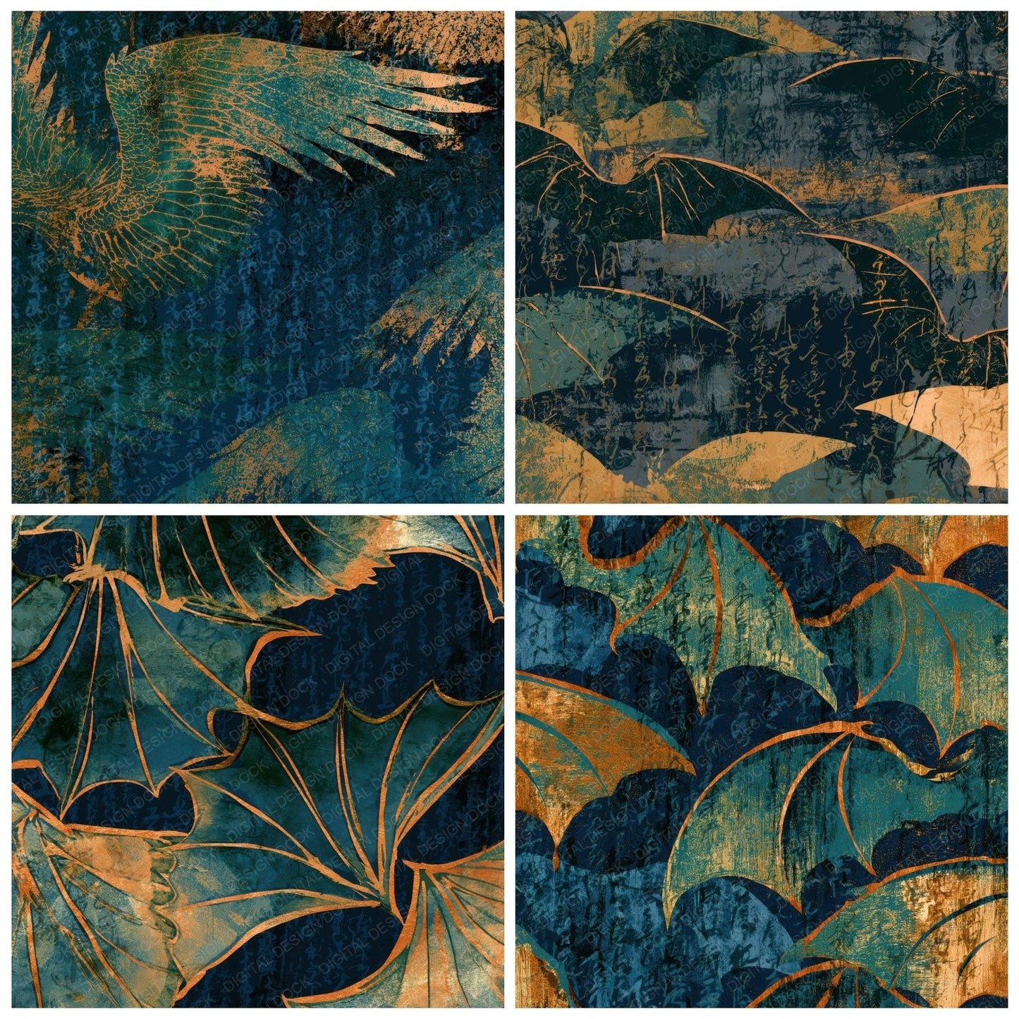 Minimal Dragon Wings Palm Ochre Digital Paper Pack (DDD013472)