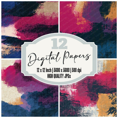 Monoprint Raspberry Plum Abstract Digital Paper Pack (DDD013473)