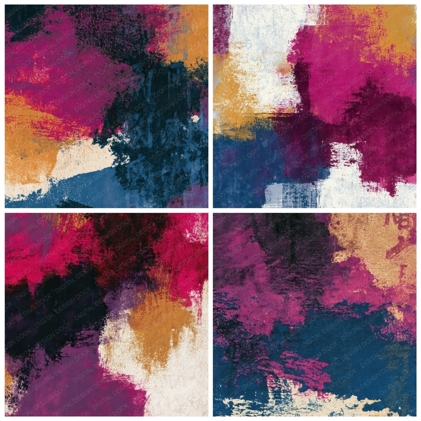 Monoprint Raspberry Plum Abstract Digital Paper Pack (DDD013473)