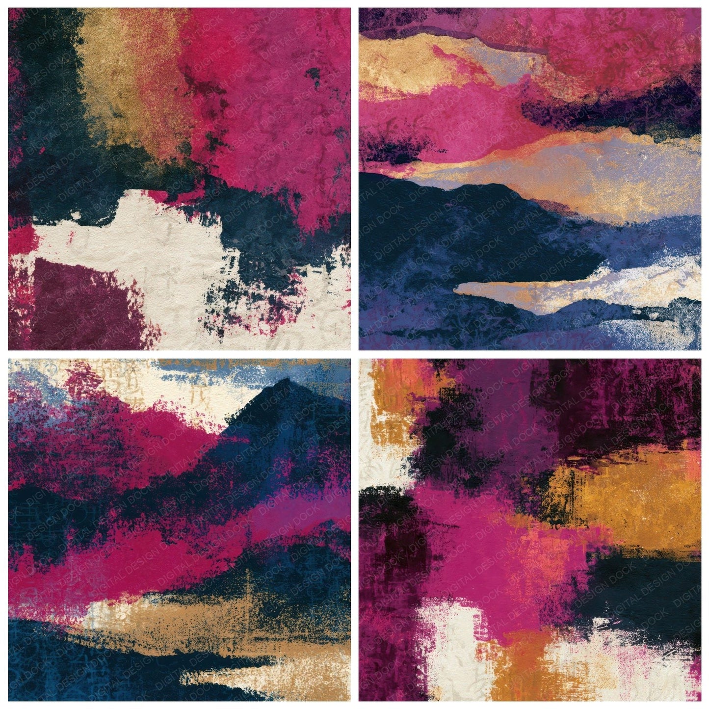Monoprint Raspberry Plum Abstract Digital Paper Pack (DDD013473)