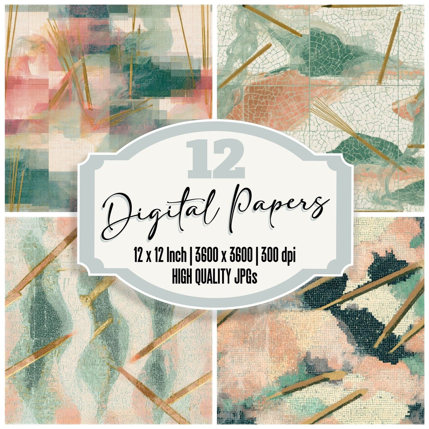 Mosaic Incense Blush Mint Seamless Digital Paper Pack (DDD013474)