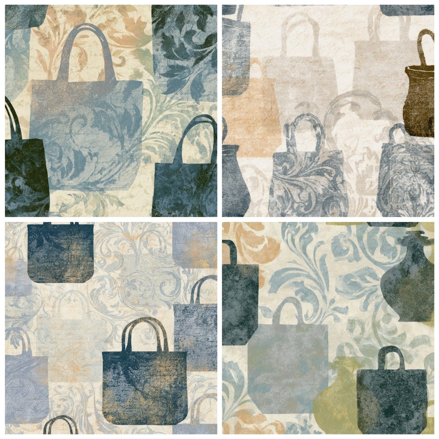 Rococo Tote Bags Graphite Cream Digital Paper Pack (DDD013476)