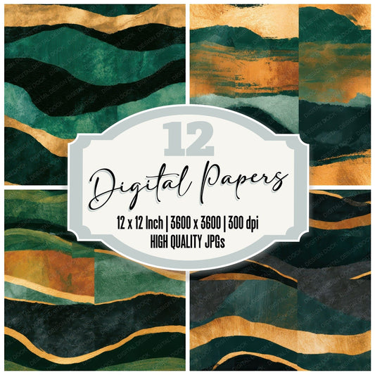 Sumi-e Forest Bronze Charcoal Abstract Seamless Digital Paper Pack (DDD013477)