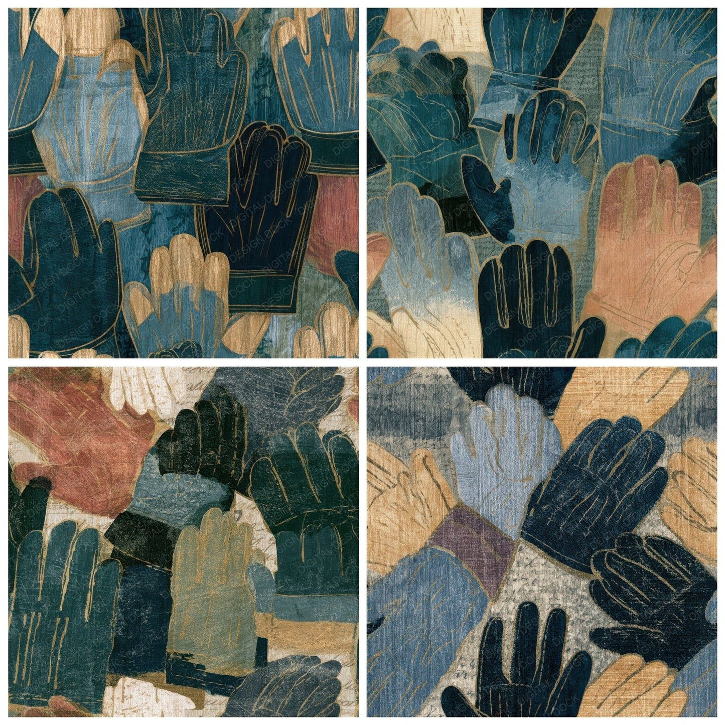 Ukiyo-e Gardening Gloves Slate Seamless Digital Paper Pack (DDD013480)