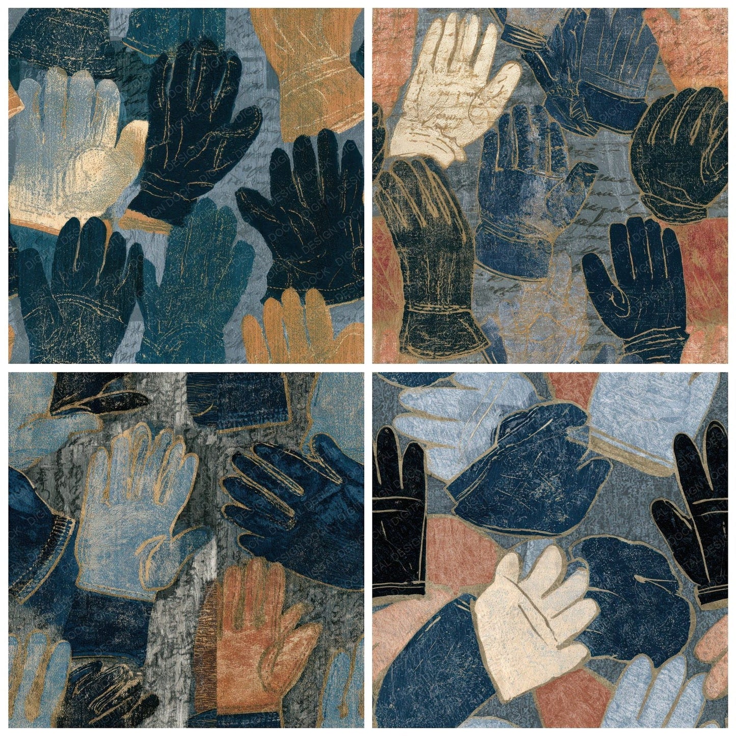 Ukiyo-e Gardening Gloves Slate Seamless Digital Paper Pack (DDD013480)