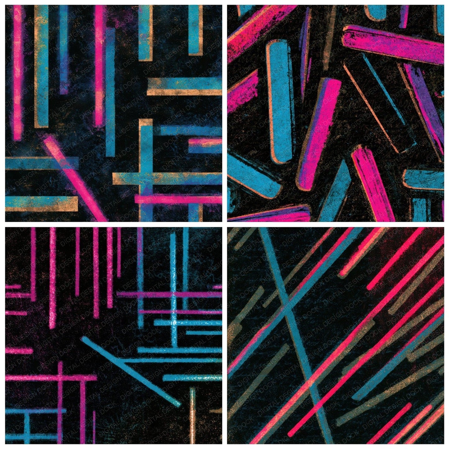 Woodblock Neon Tubes Pink Cyan Digital Paper Pack (DDD013481)
