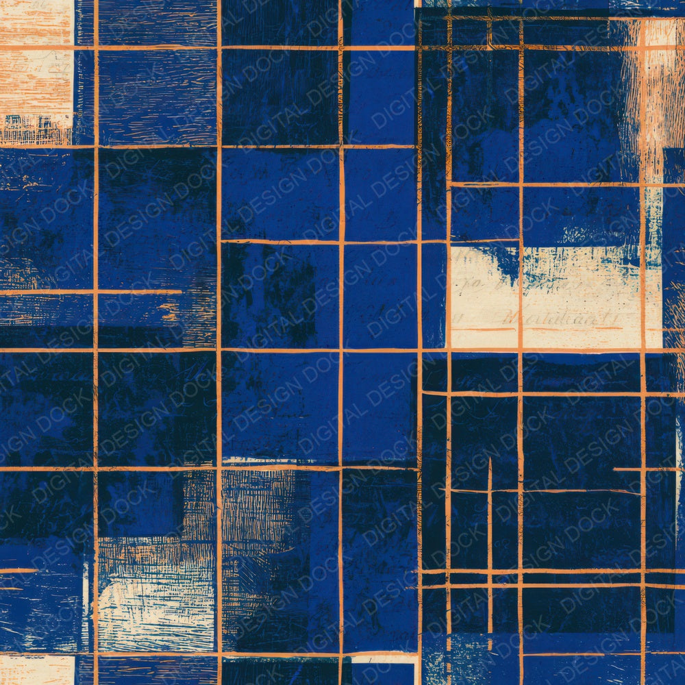Woodcut Neon Grid Indigo Ivory Digital Paper Pack (DDD013482)