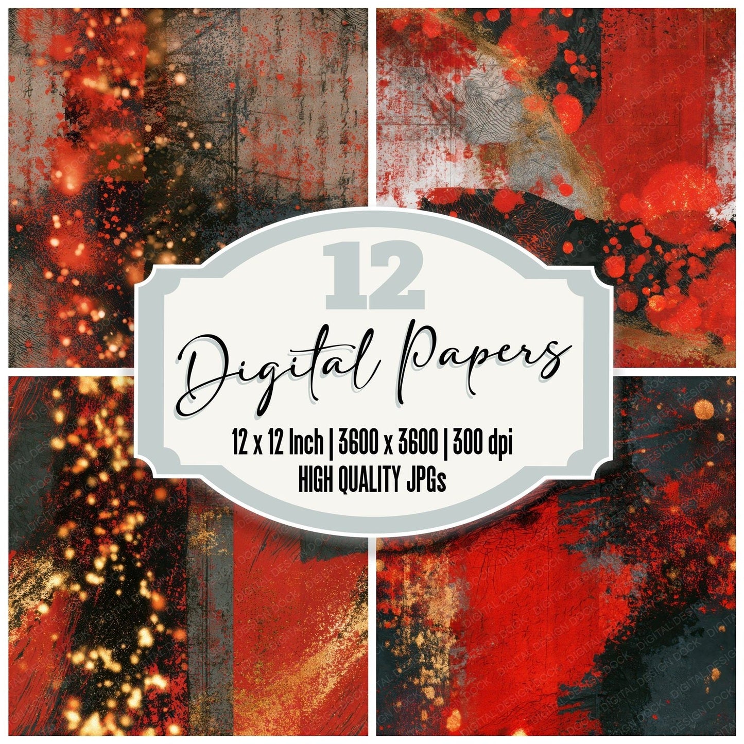 Antique Map Embers Crimson Seamless Digital Paper Pack (DDD013485)