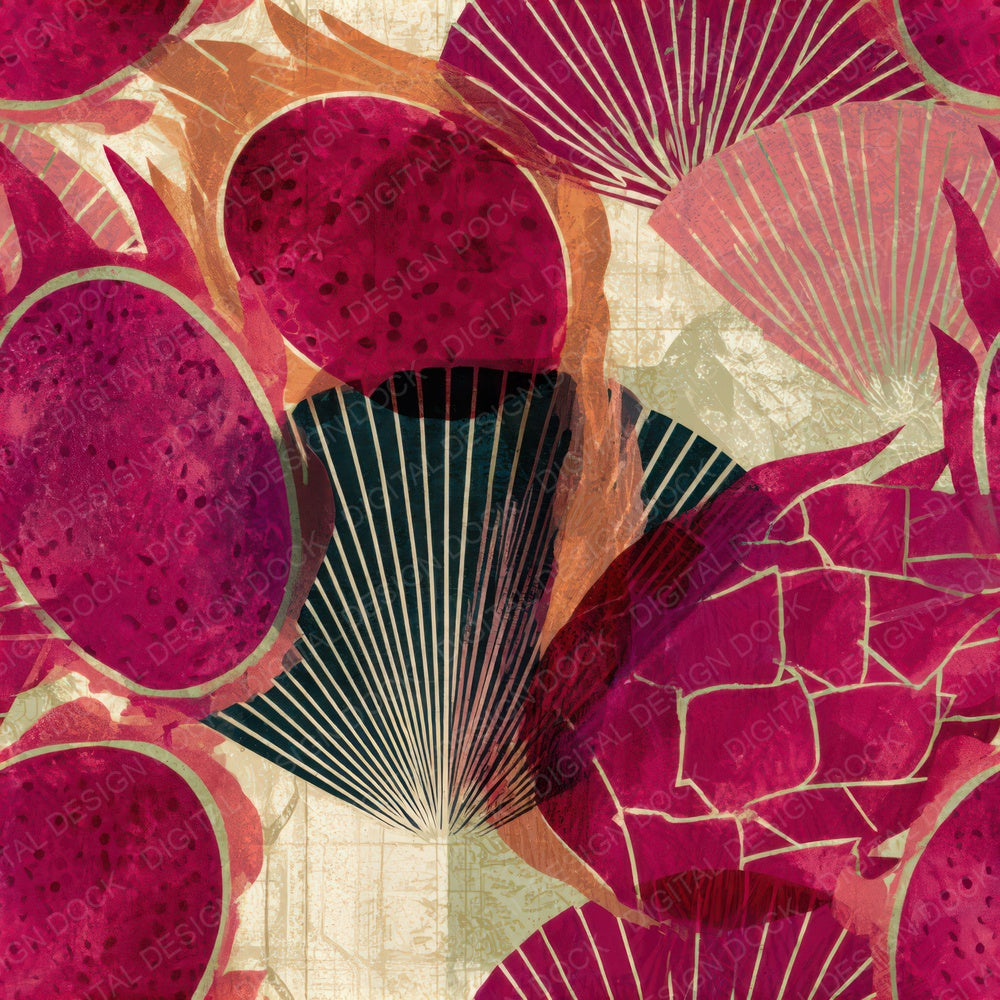 Art Deco Dragon Fruit Cherry Seamless Digital Paper Pack (DDD013486)