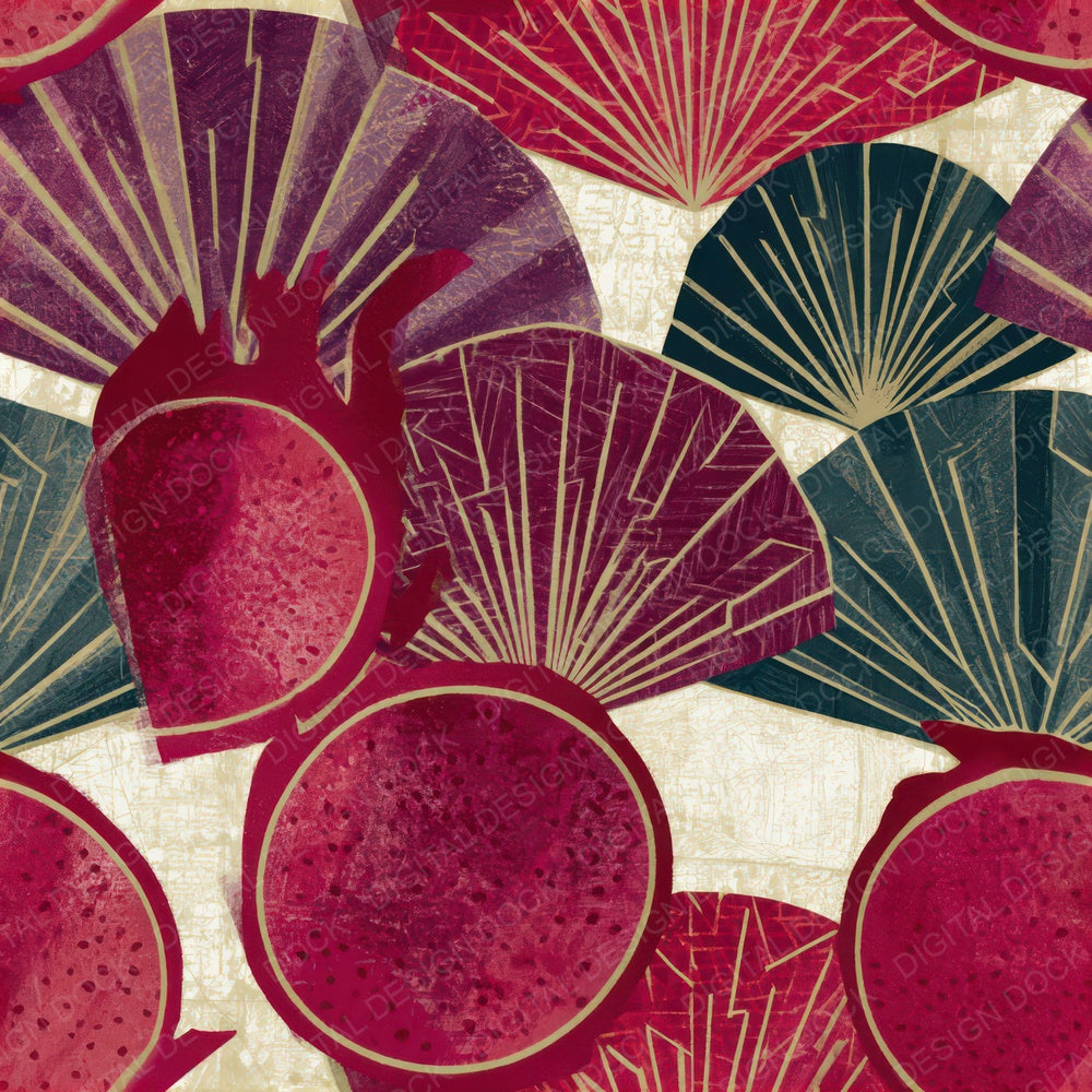 Art Deco Dragon Fruit Cherry Seamless Digital Paper Pack (DDD013486)