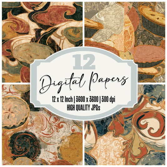 Art Nouveau Tarts Pies Terracotta Seamless Digital Paper Pack (DDD013487)
