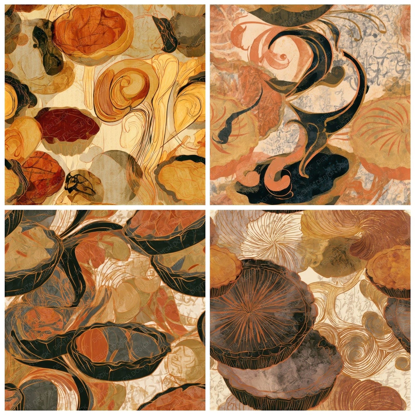 Art Nouveau Tarts Pies Terracotta Seamless Digital Paper Pack (DDD013487)