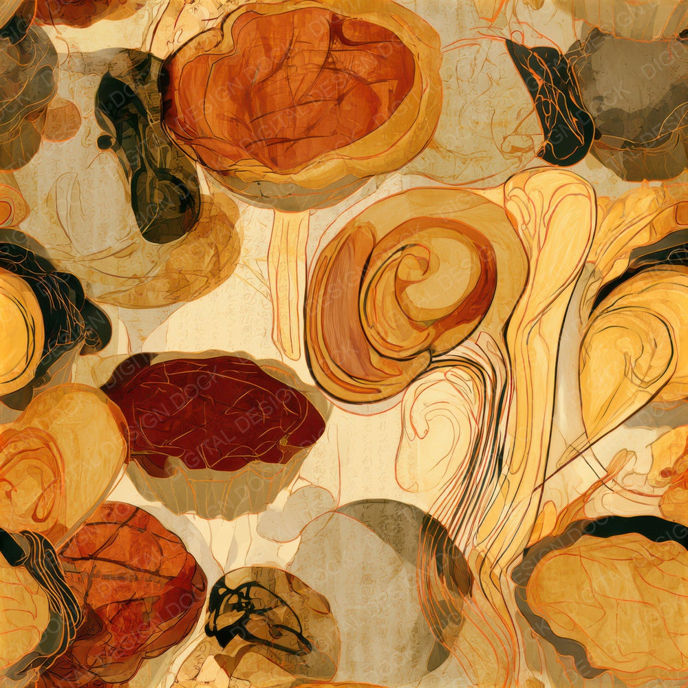 Art Nouveau Tarts Pies Terracotta Seamless Digital Paper Pack (DDD013487)
