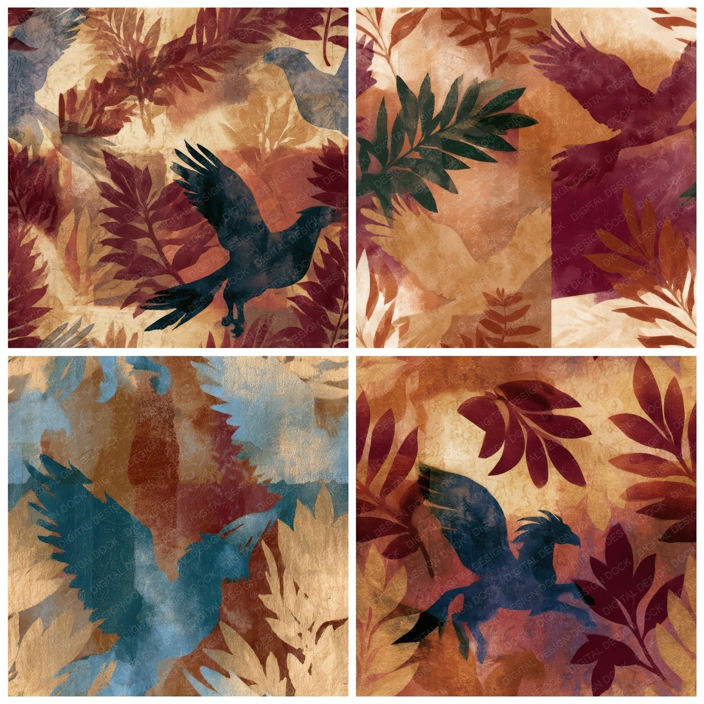Blueprint Hippogriff Cinnamon Burgundy Seamless Digital Paper Pack (DDD013488)