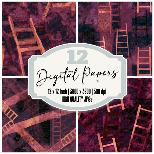 Bohemian Garden Ladders Dusty Rose Seamless Digital Paper Pack (DDD013489)