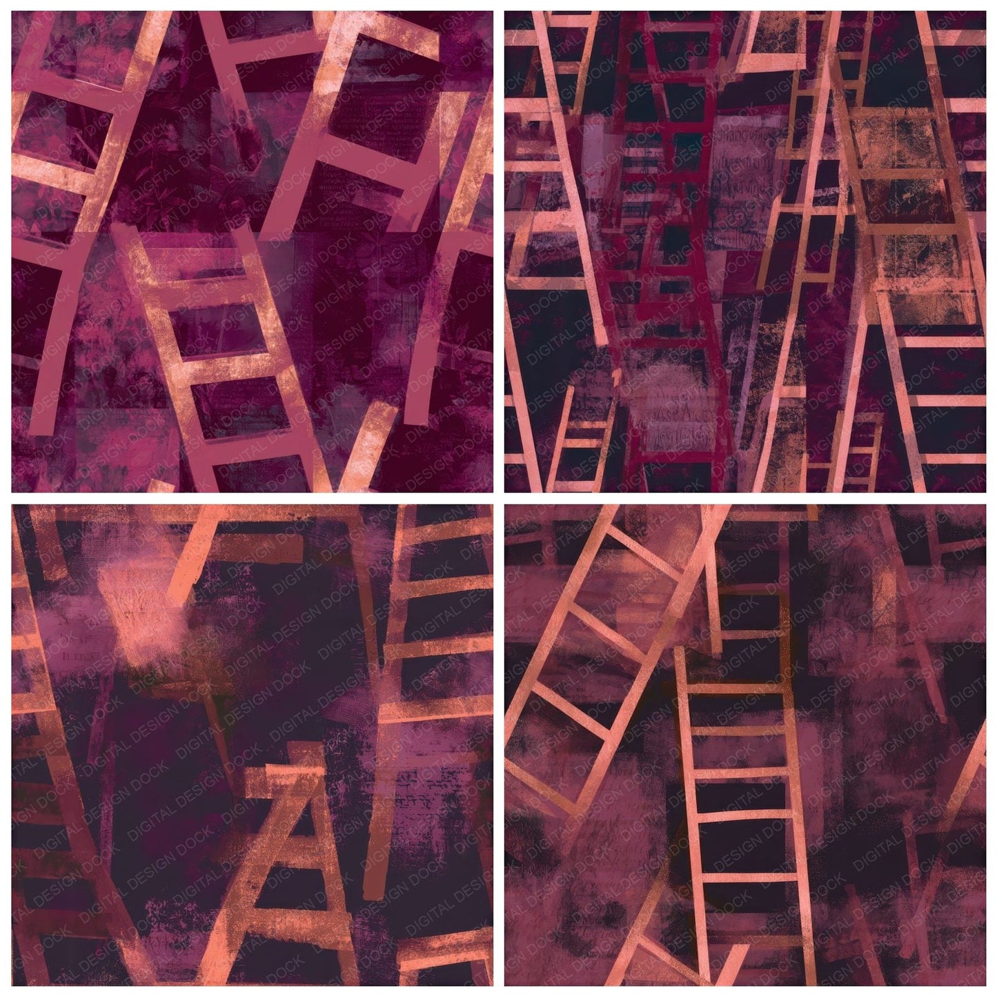 Bohemian Garden Ladders Dusty Rose Seamless Digital Paper Pack (DDD013489)