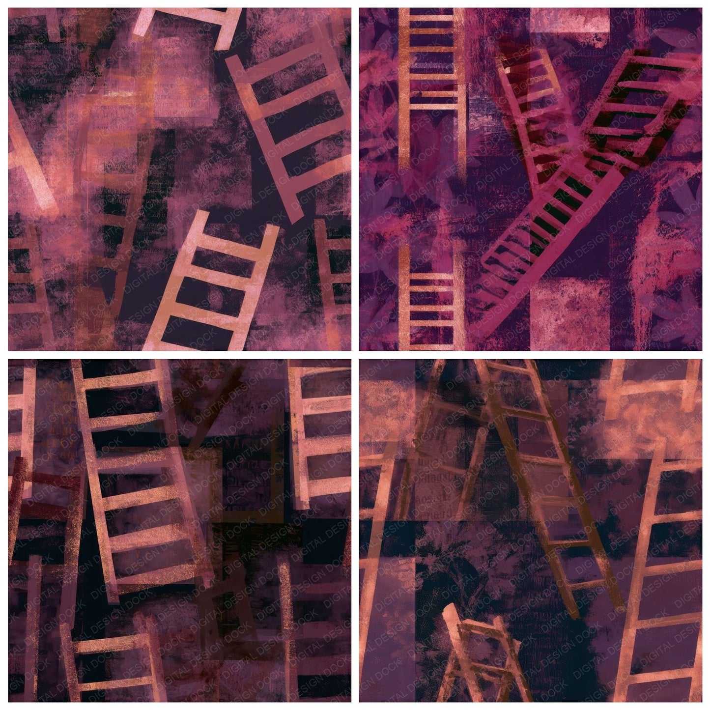 Bohemian Garden Ladders Dusty Rose Seamless Digital Paper Pack (DDD013489)