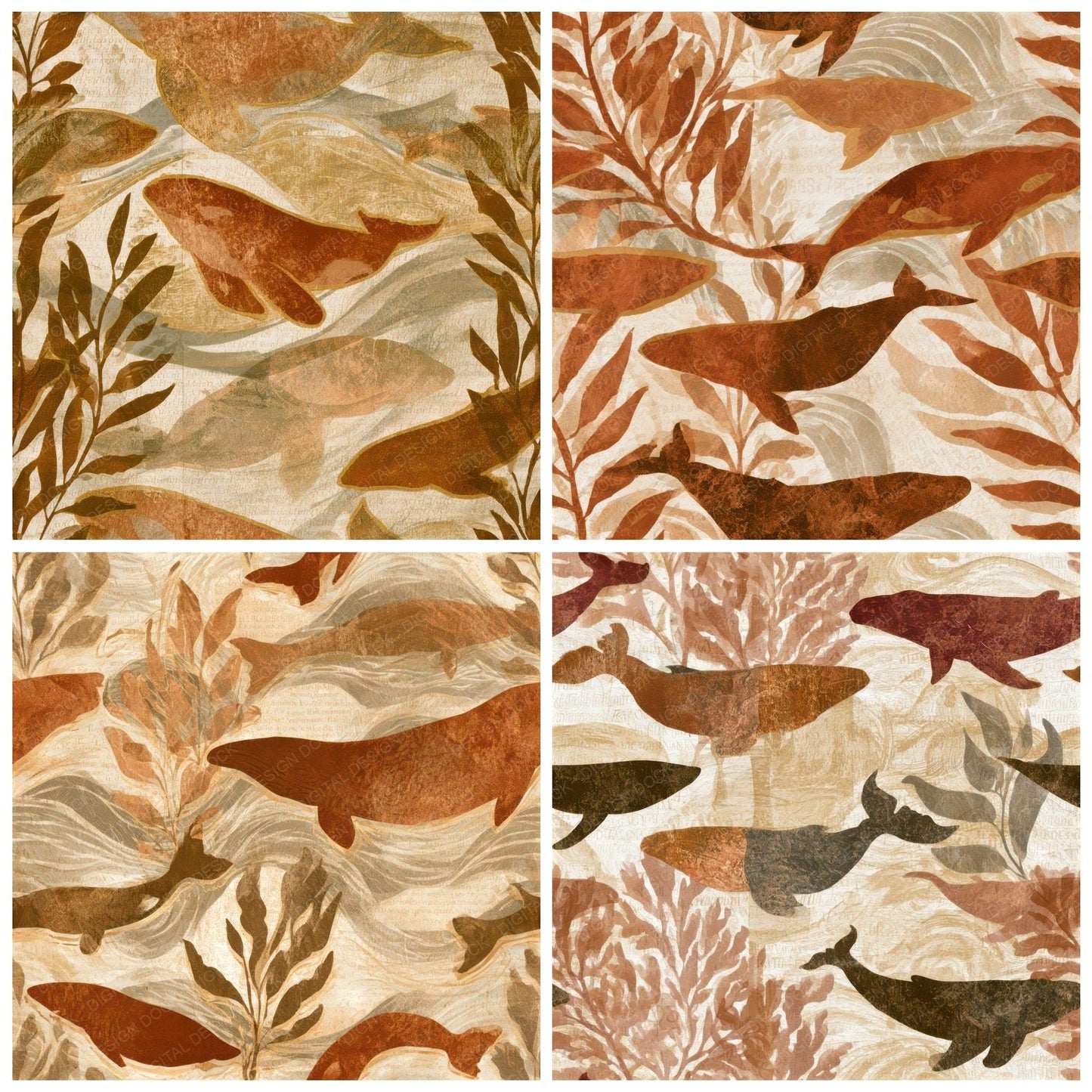 Bohemian Whale Kelp Copper Seamless Digital Paper Pack (DDD013490)