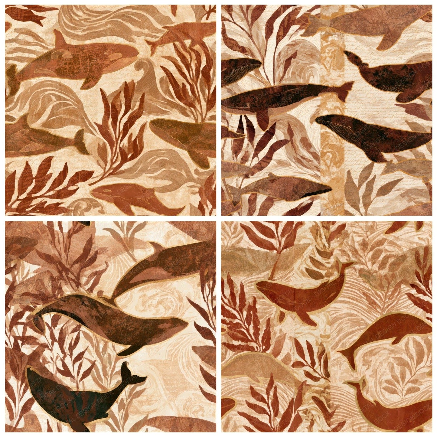 Bohemian Whale Kelp Copper Seamless Digital Paper Pack (DDD013490)