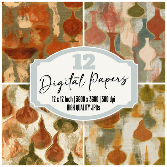 Embroidery Oil Lamps Terracotta Seamless Digital Paper Pack (DDD013492)