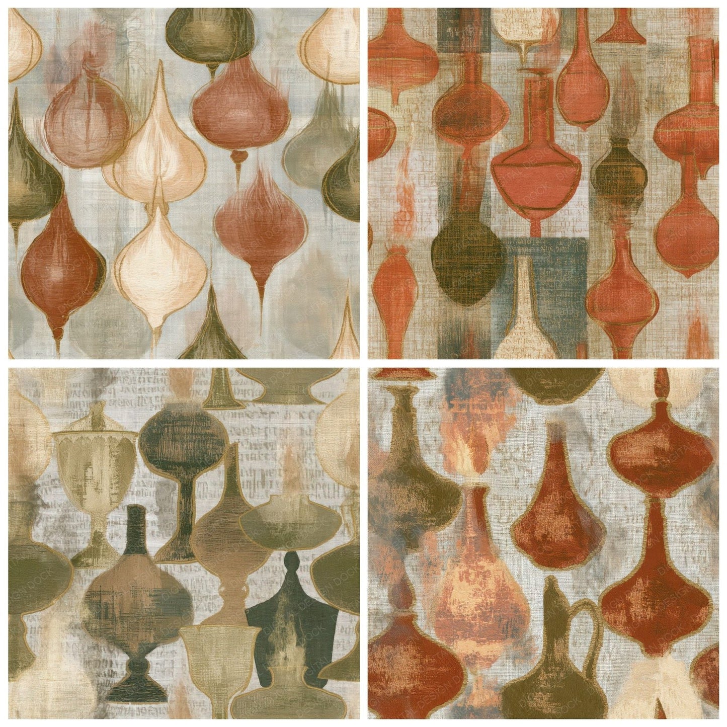 Embroidery Oil Lamps Terracotta Seamless Digital Paper Pack (DDD013492)
