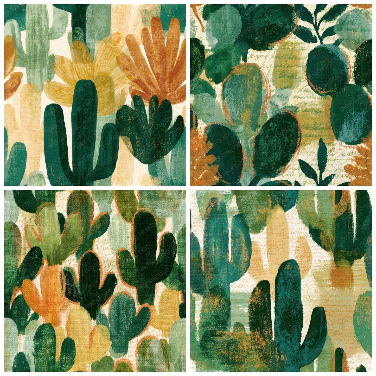 Gouache Cactus Ivory Green Seamless Digital Paper Pack (DDD013494)