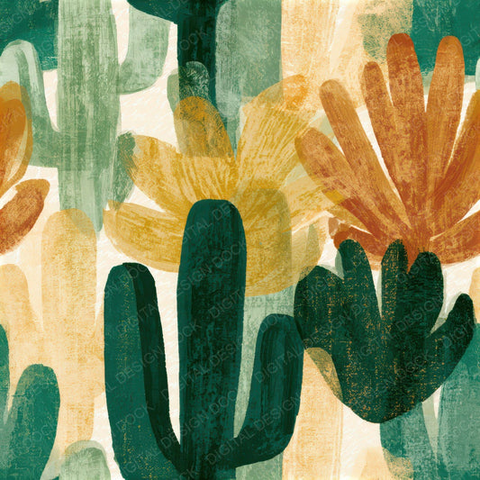 Gouache Cactus Ivory Green Seamless Digital Paper Pack (DDD013494)