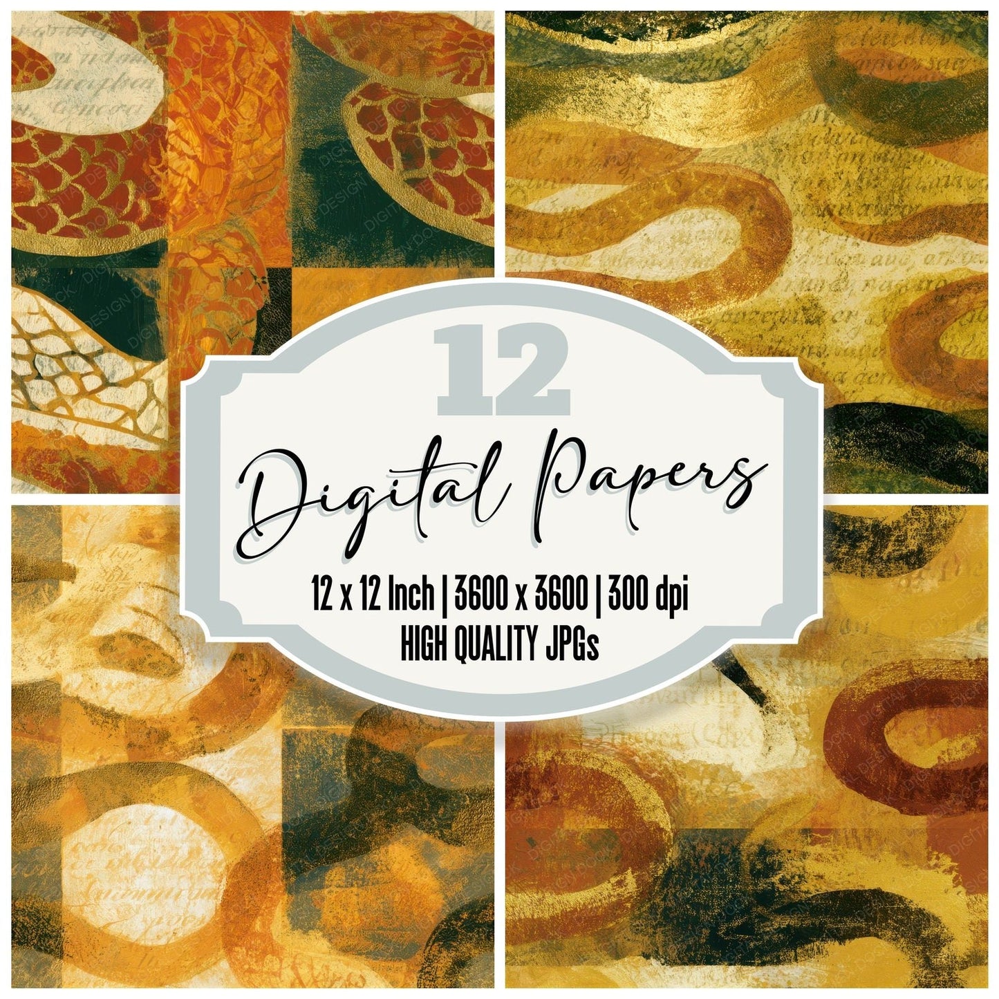Gouache Serpent Oolong Amber Seamless Digital Paper Pack (DDD013495)
