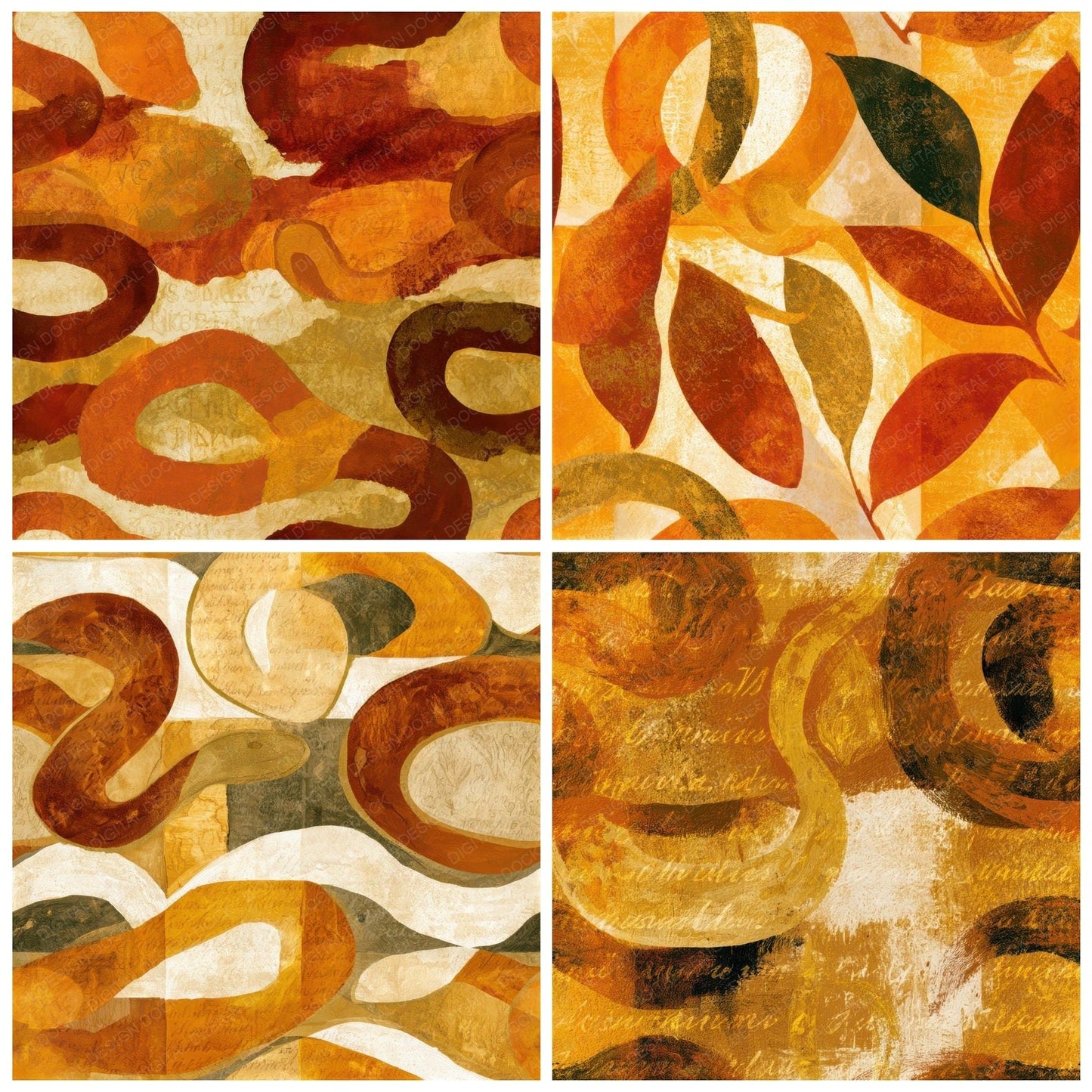 Gouache Serpent Oolong Amber Seamless Digital Paper Pack (DDD013495)