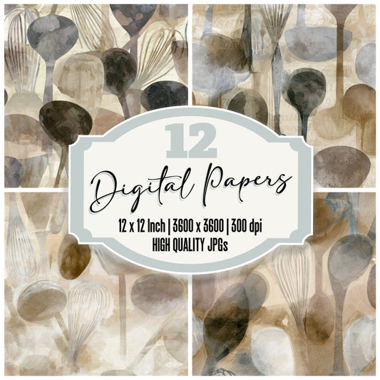 Ink Wash Kitchen Utensils Oyster Seamless Digital Paper Pack (DDD013496)