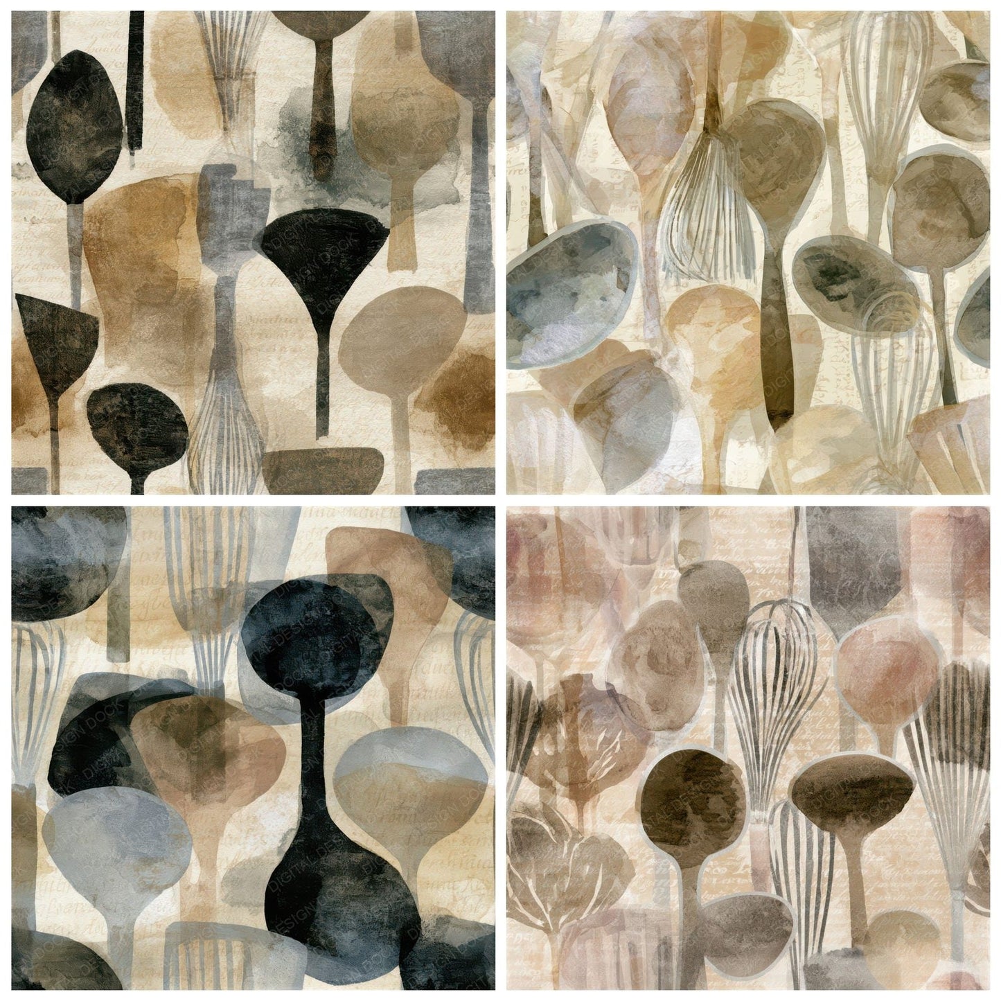 Ink Wash Kitchen Utensils Oyster Seamless Digital Paper Pack (DDD013496)