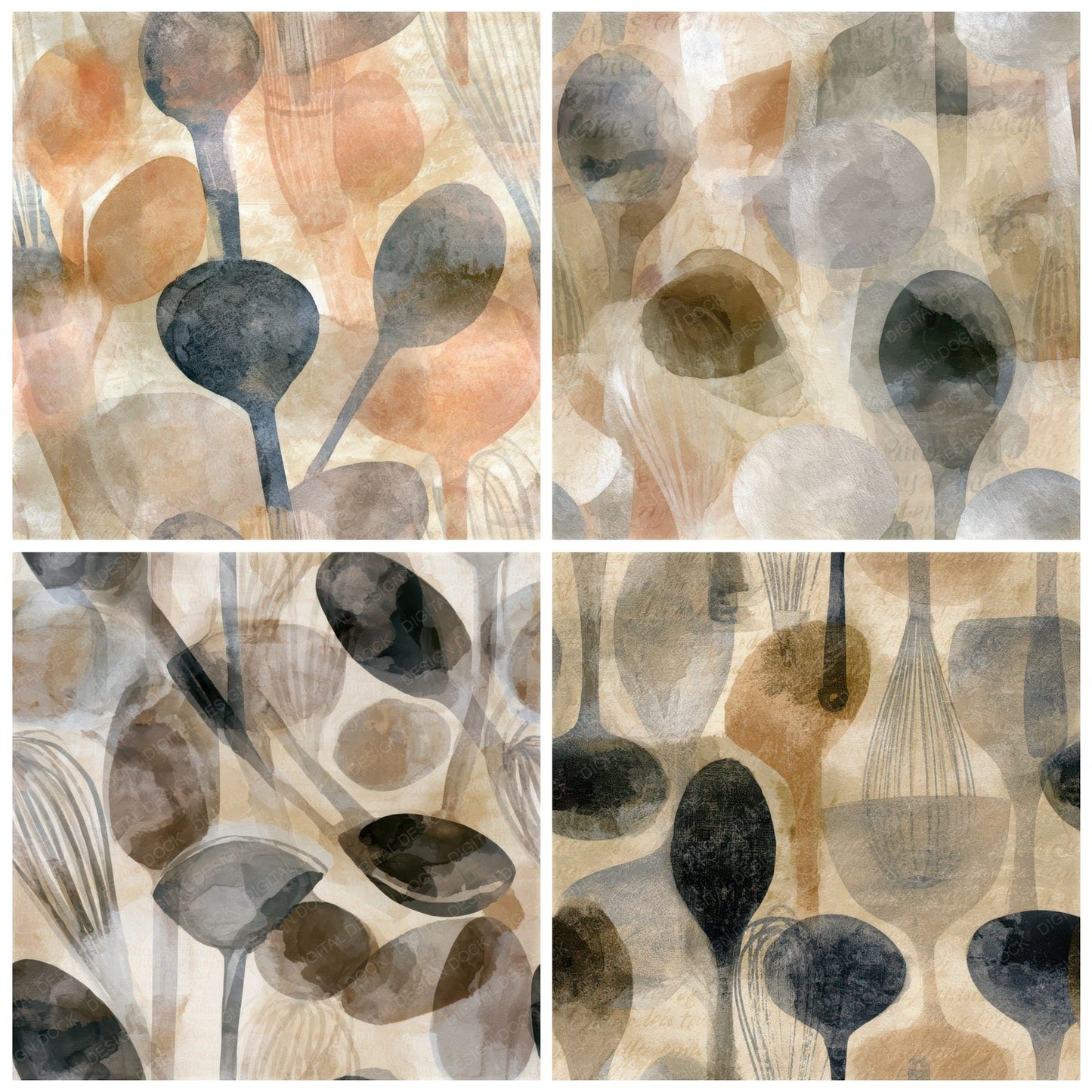 Ink Wash Kitchen Utensils Oyster Seamless Digital Paper Pack (DDD013496)