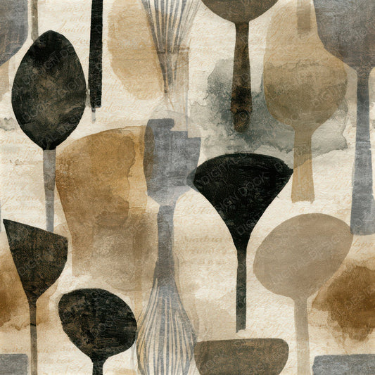 Ink Wash Kitchen Utensils Oyster Seamless Digital Paper Pack (DDD013496)